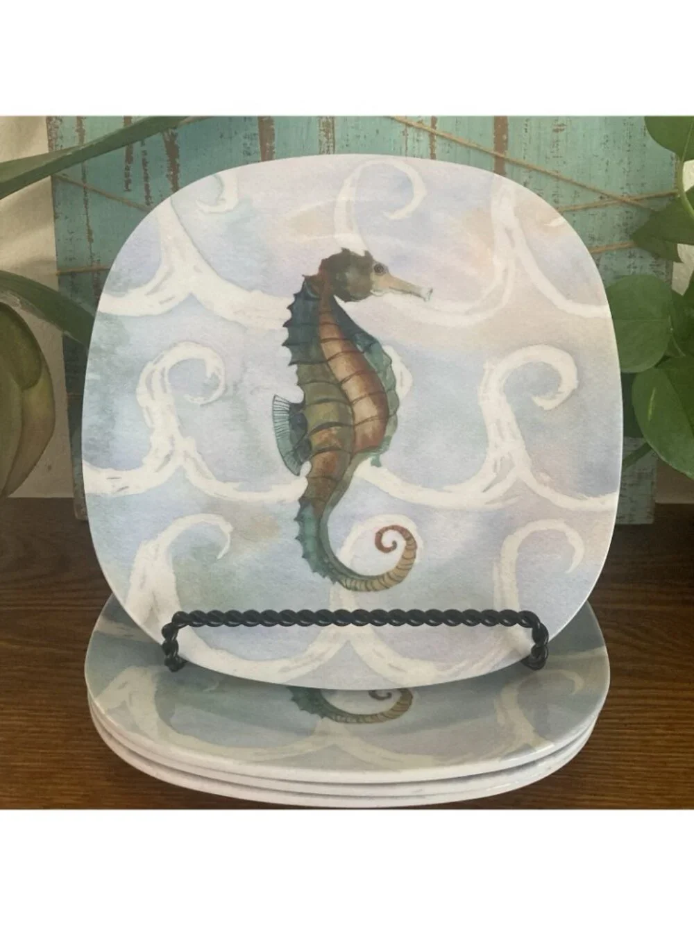 Sea Creatures On Waves by Elizabeth Medley Seahorse Beachy Melamine Salad Plates